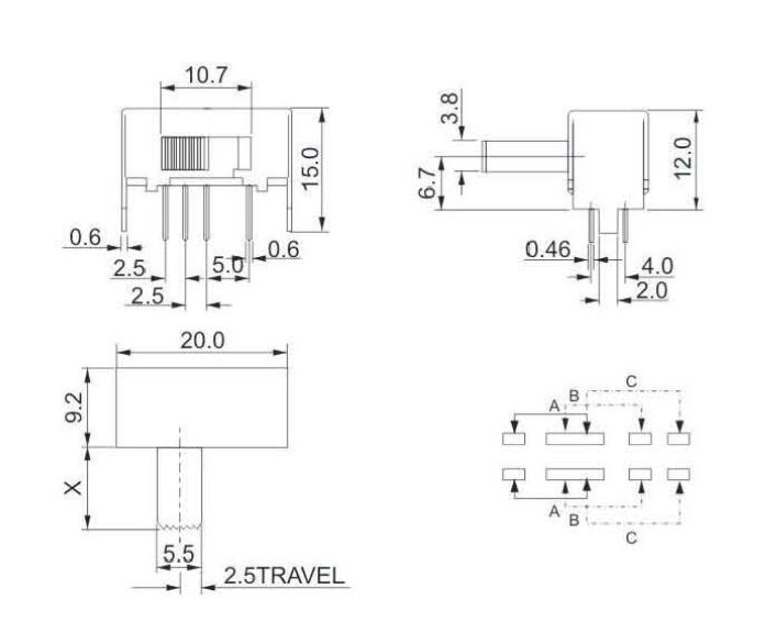 SK-22E01(2P3T)撥動開關(guān)